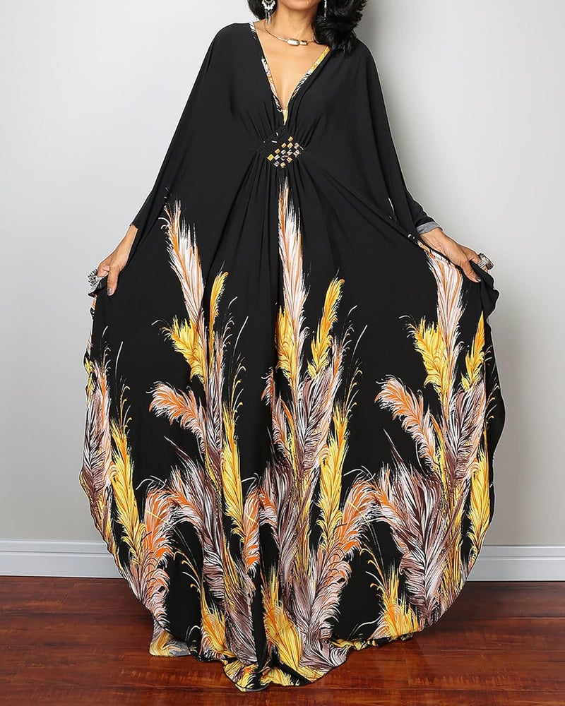 Bsubseach Women Ethnic Print Kaftan Beach Dress Plus Size Swimsuit Cover Up - Image 3